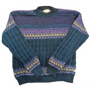 Nomadic Trades Vintage 90s 100% Wool Blue & Purple Knit Sweater